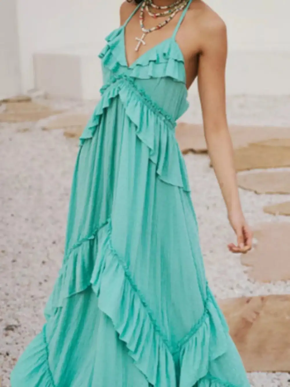 Polished Detail Ruffle Maxi Dress