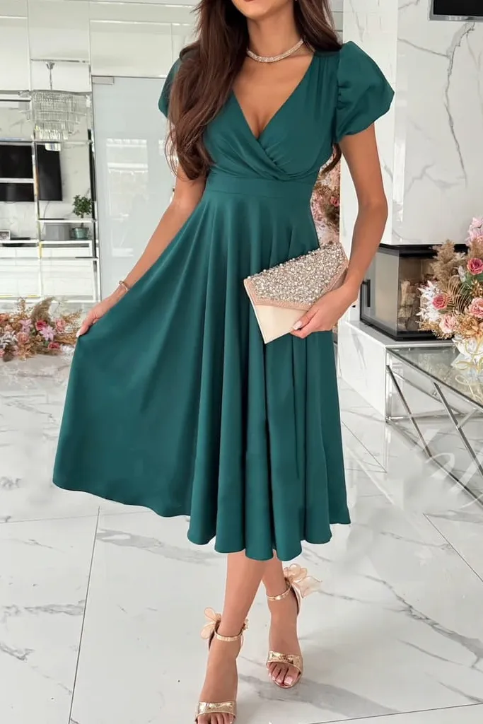 Women's A-Line V-Neck Puff-Sleeve Bridal Dress