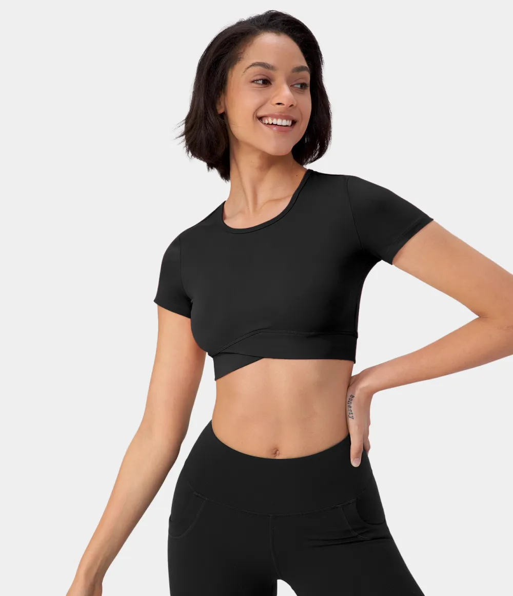 Softlyzero Plush Crossover Hem Cropped Sports Top