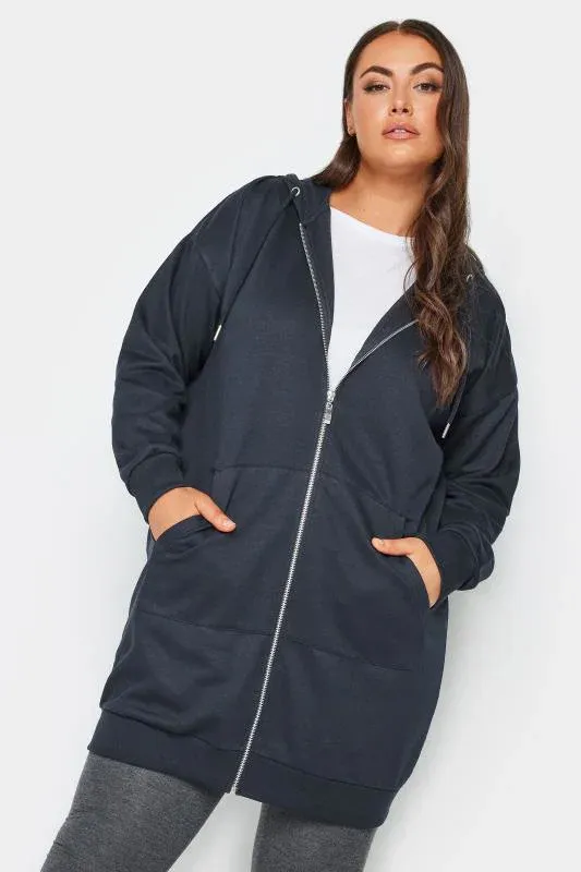 Navy Blue Longline Zip Hoodie