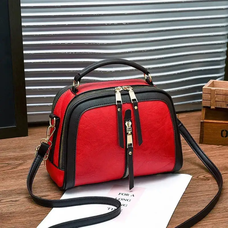 Chic Red Multi-Zipper Crossbody Bag