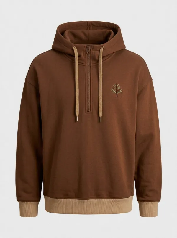 Men's Tree Embroidered Half-Zip Hoodie