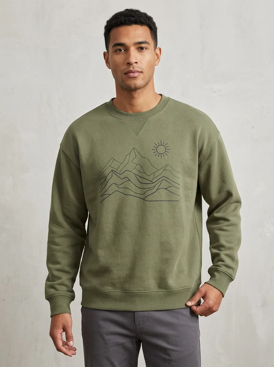 Men's Olive Green Outdoor Mountain Sun Fleece Sweatshirt