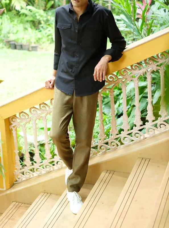 Olive Green Linen Easy Pants