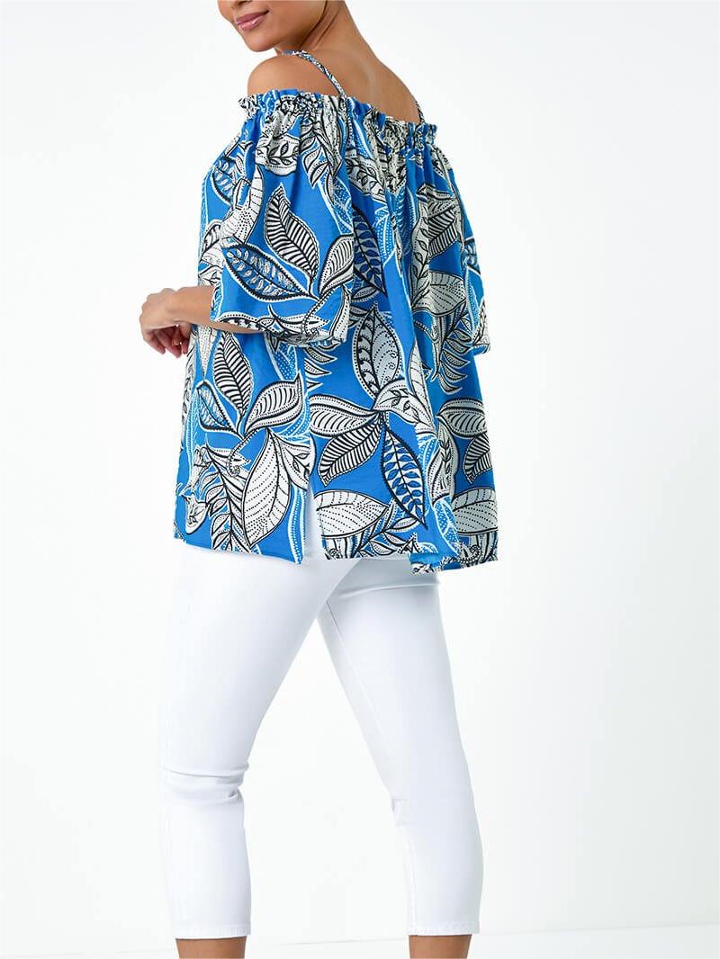 Blue Floral Off-The-Shoulder Stretch Top