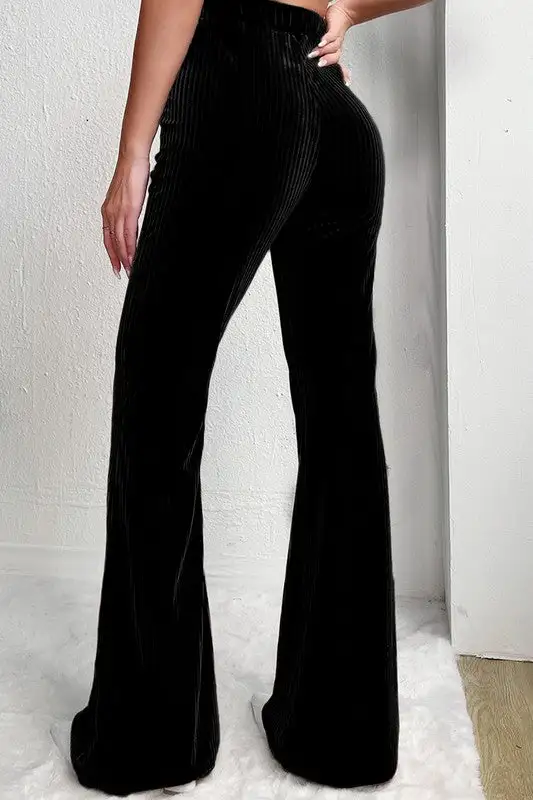 Solid High Waist Corduroy Flare Pants
