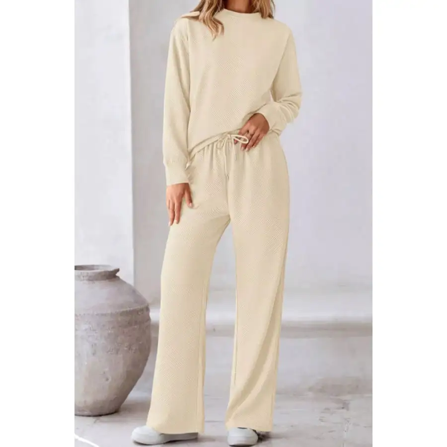 Soft Round Neck Long Sleeve Top and Pants Set