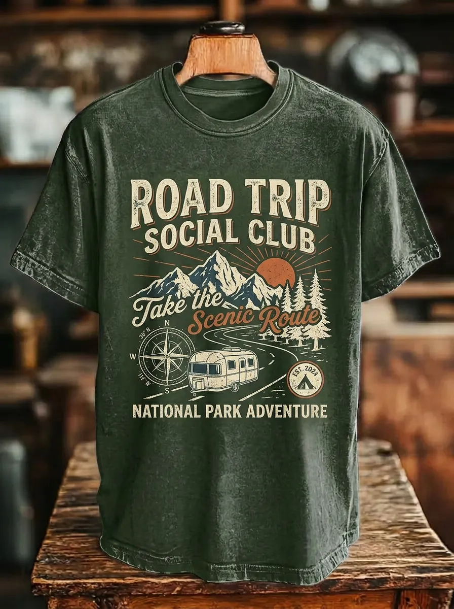 Unisex Road Trip Camper Mountain Printed T-shirt