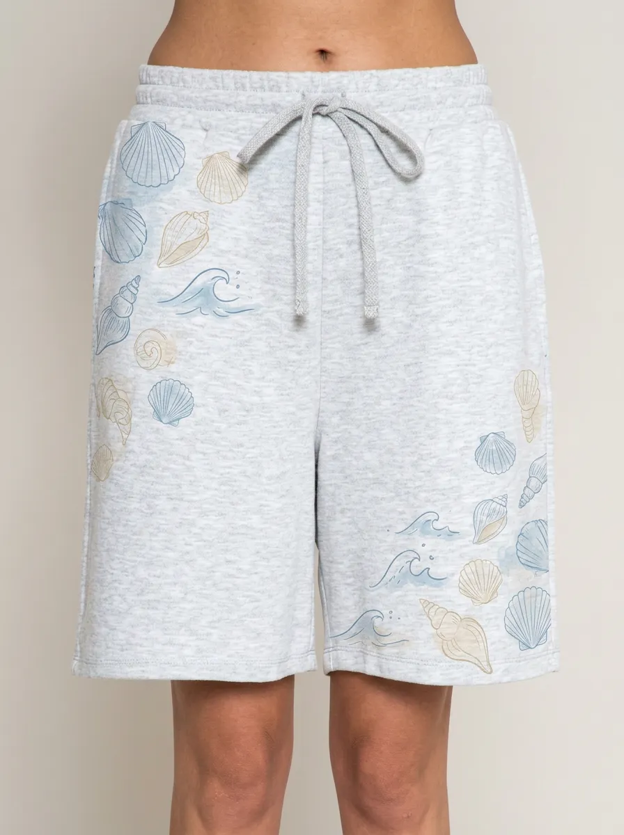 Women's Coastal Seashell and Wave Graphic Shorts