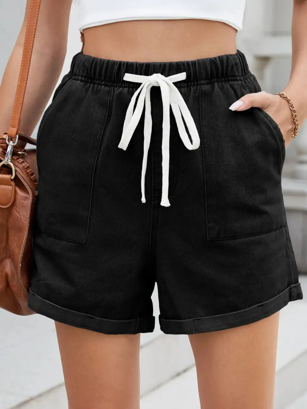 Drawstring Wash Shorts Denim Pants