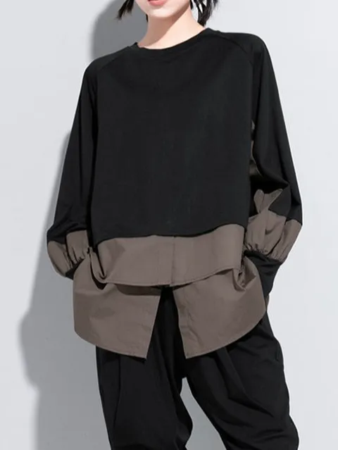 Layered Look Panel Detail Long Sleeve T-Shirt