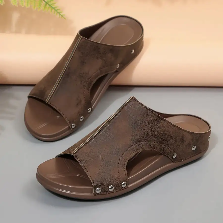 Pleated Open Toe Wedge Sandals