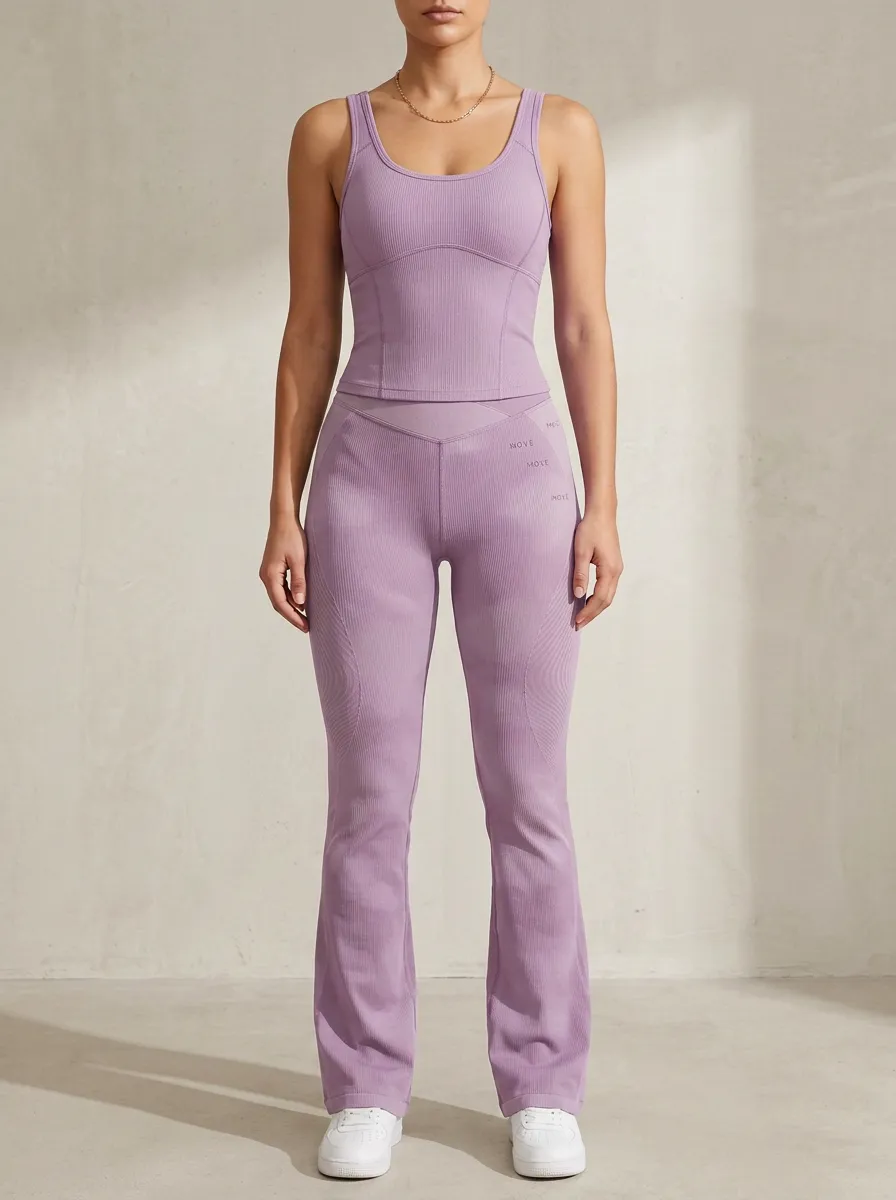 Textured Strap Detail Flare Active Set
