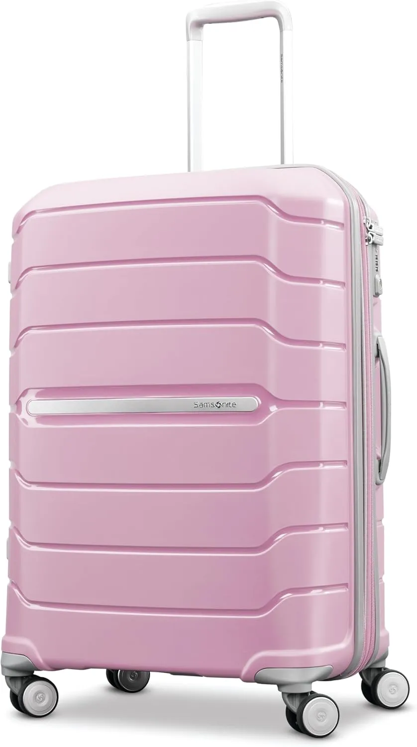 Samsonite Freeform Hardside Carry-On Luggage with Spinner Wheels - Hardshell Suitcase - TSA, Airline-Approved - Expandable Hard Shell, Smooth Rolling Wheels for Lightweight Travel - White/Grey