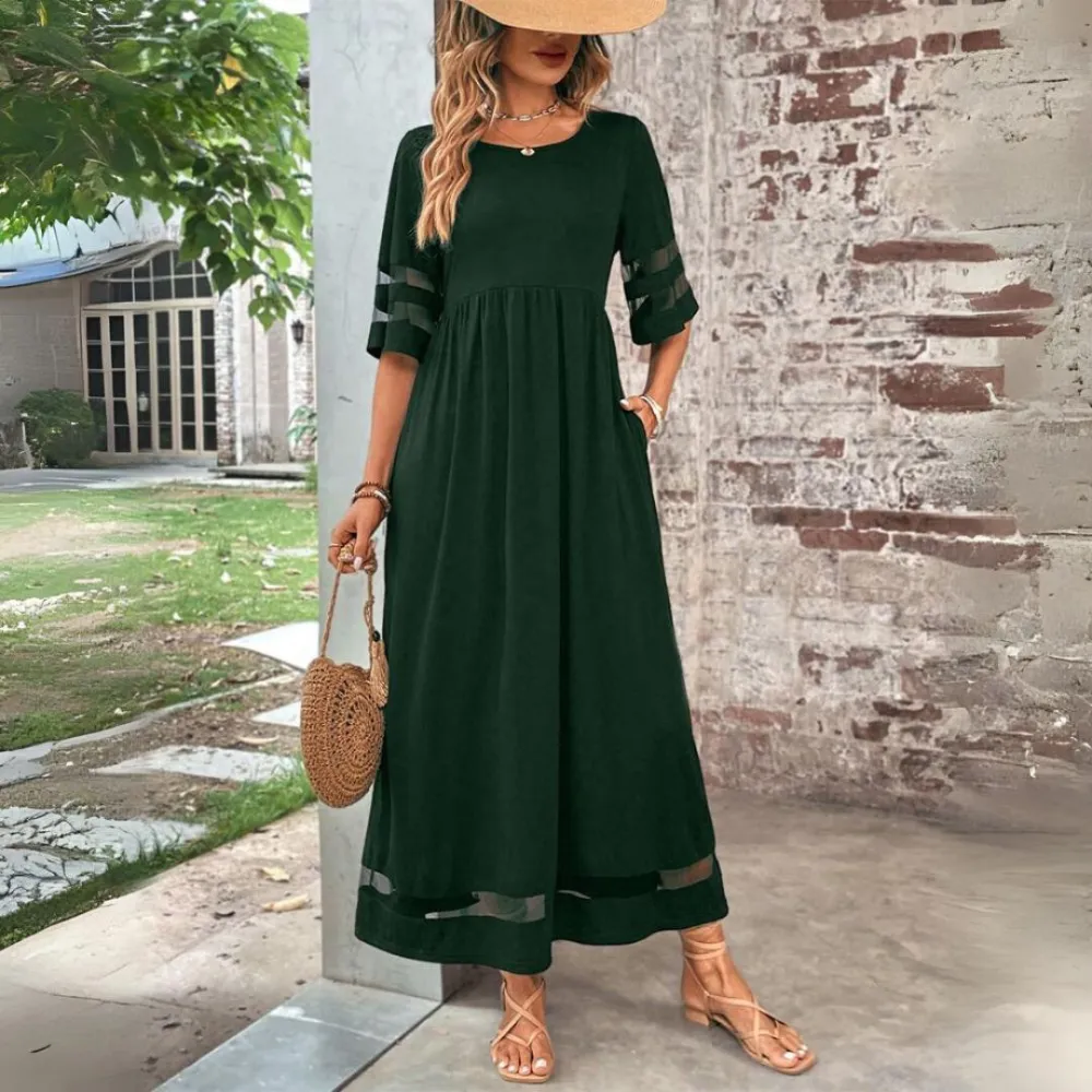  Refined Mesh Detail Maxi Dress