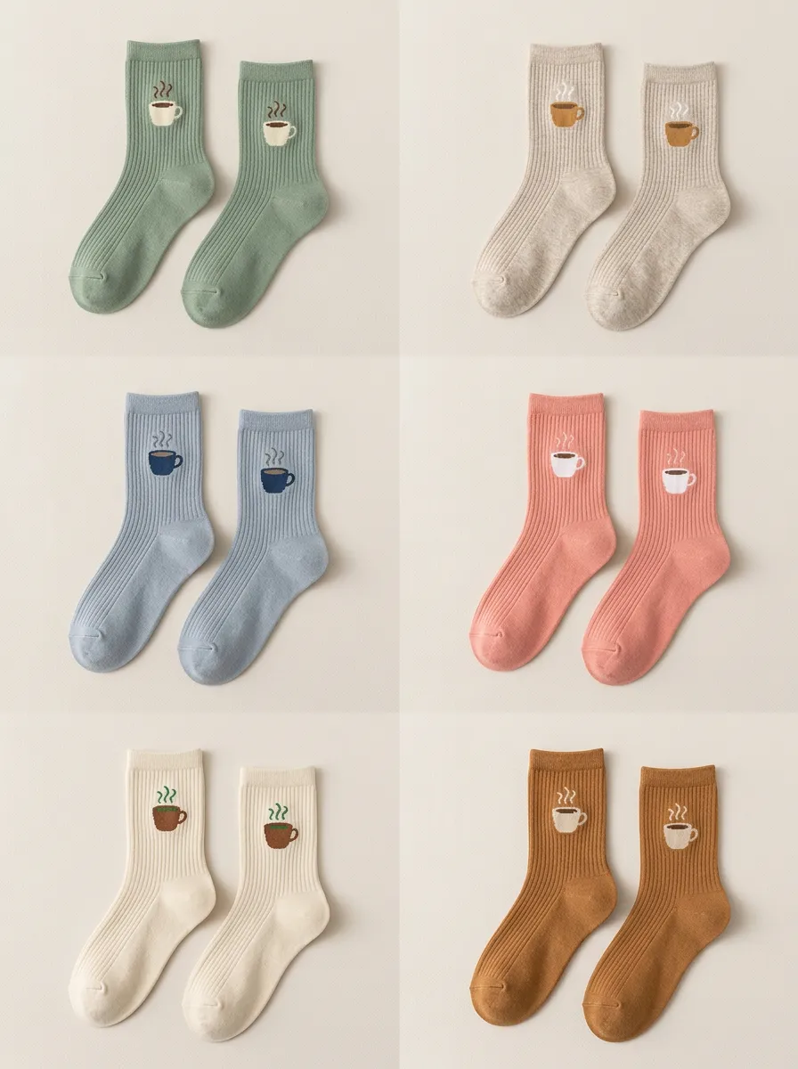 Women's Coffee Ribbed Multi-Pack Crew Embroidered Socks