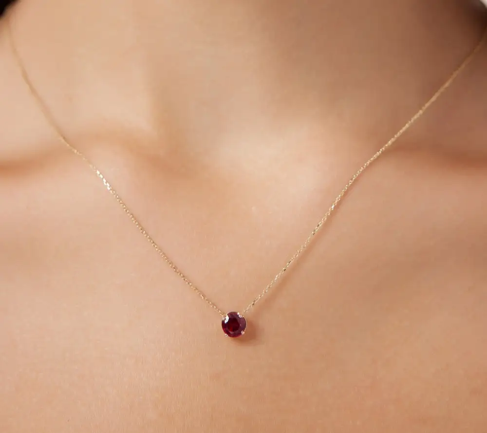 Delicate Prong Set Solitaire Ruby Necklace
