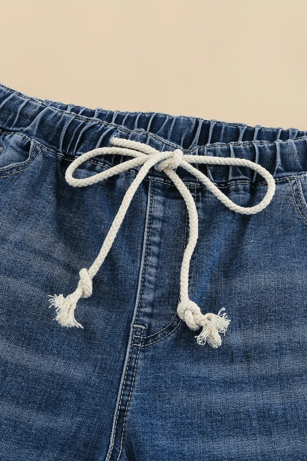 Dark Blue Raw Hem Straight Jeans