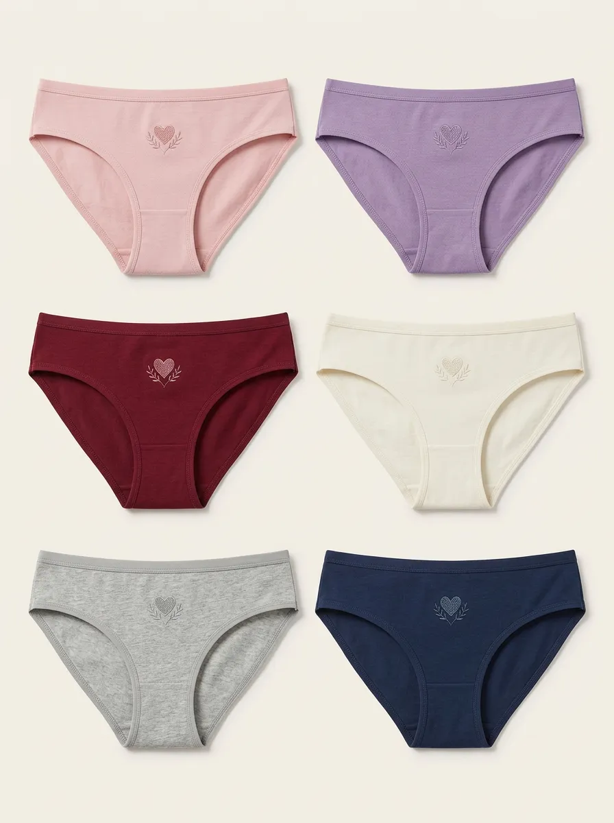 Women's Heart Leaf Embroidered Mid-Rise Brief Set