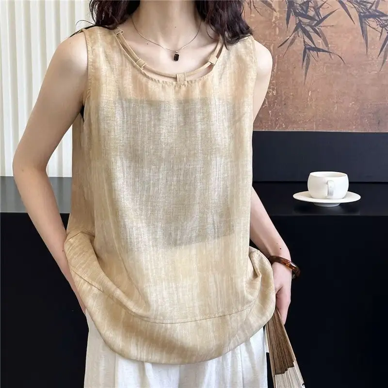 Tailored Sleeveless Loose Fit Round Neck Shirt