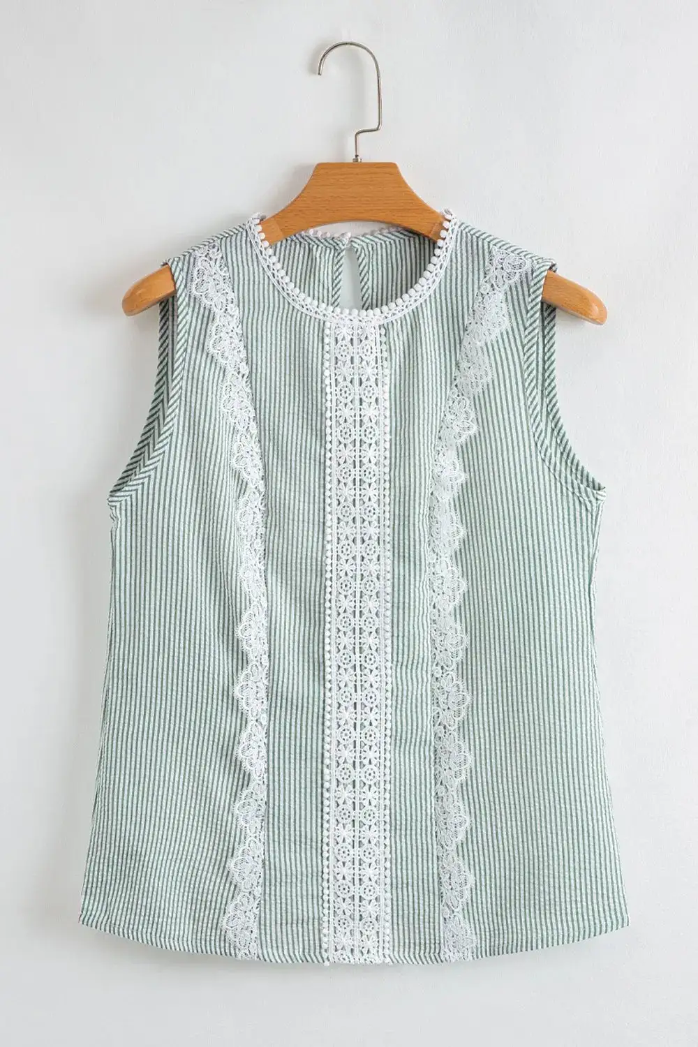 Striped Lace Trim Sleeveless Blouse