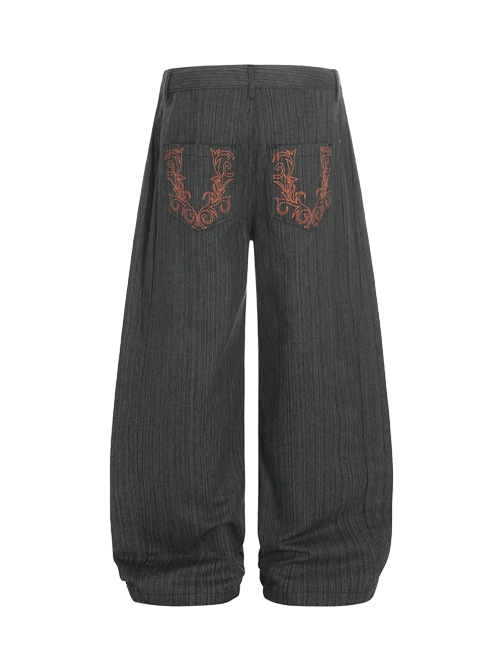 Curved-Cut Embroidered Pants