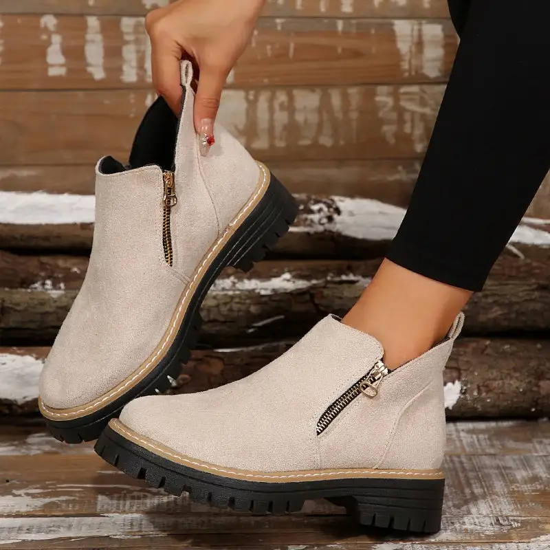 Pull On Buckle Strap Ankle Boots