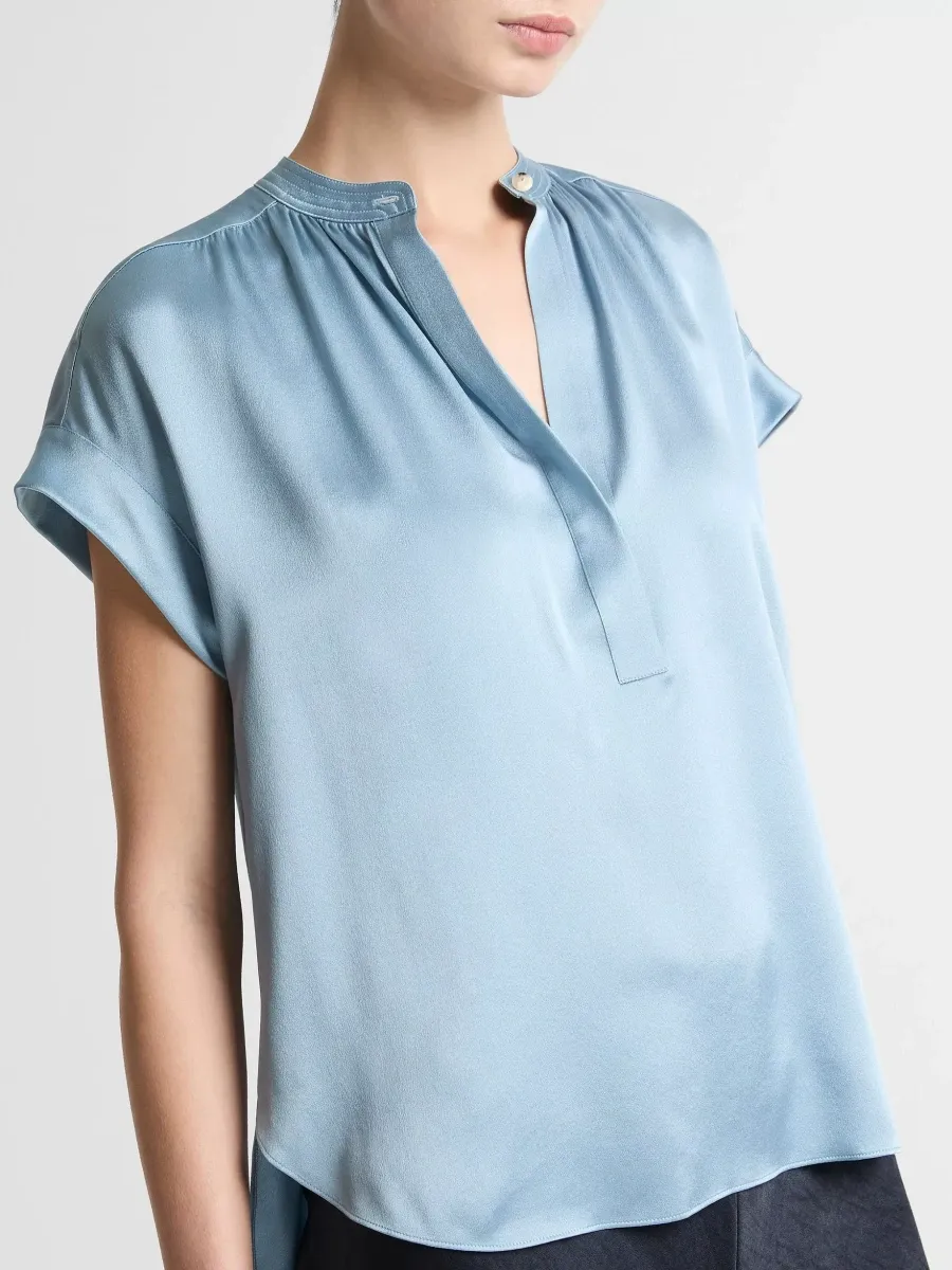 Soft Notched Cap Sleeve Blouse