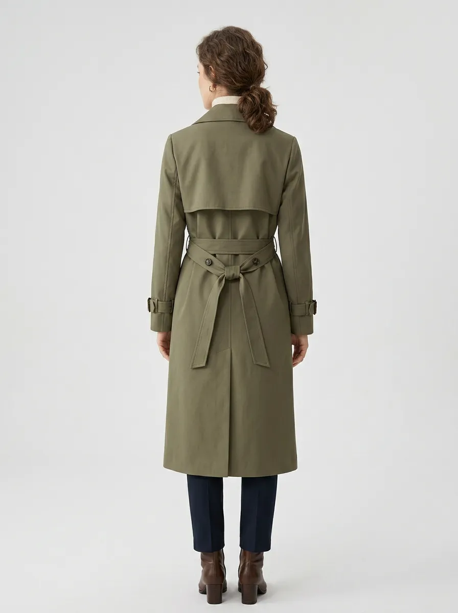 Women's Tailored Double-Breasted Belted Long Trench Coat