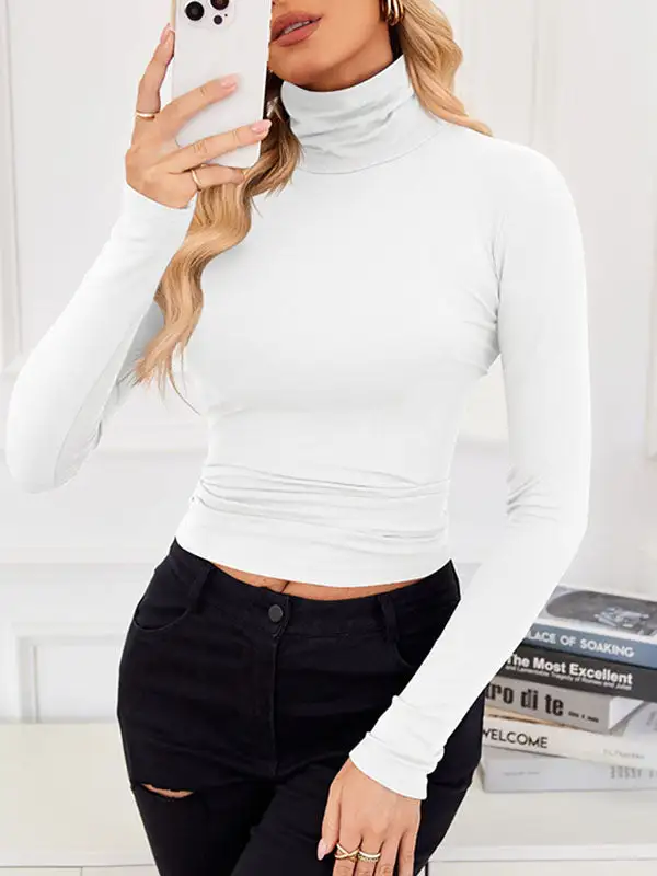 Long Sleeve Slim Fit Panel Detail High Neck T-Shirt