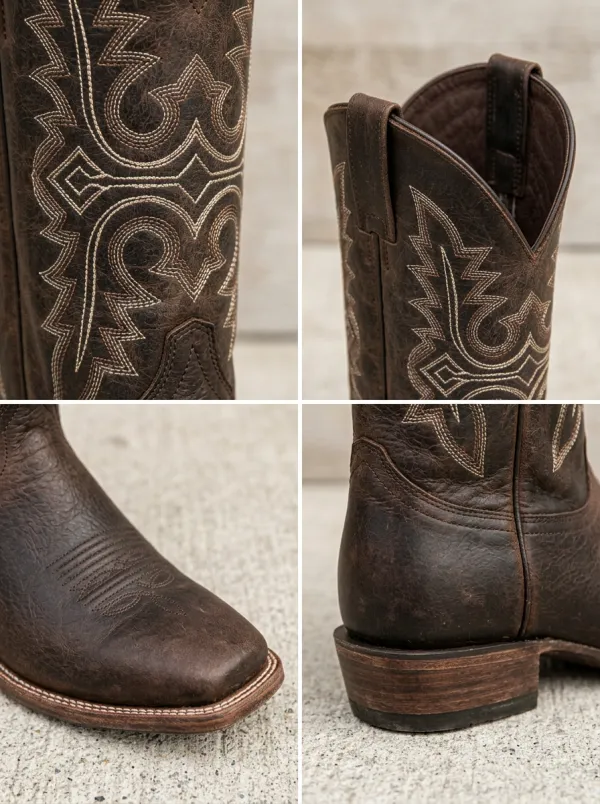 Men's Western Cowboy Embroidered Distressed Leather Boots