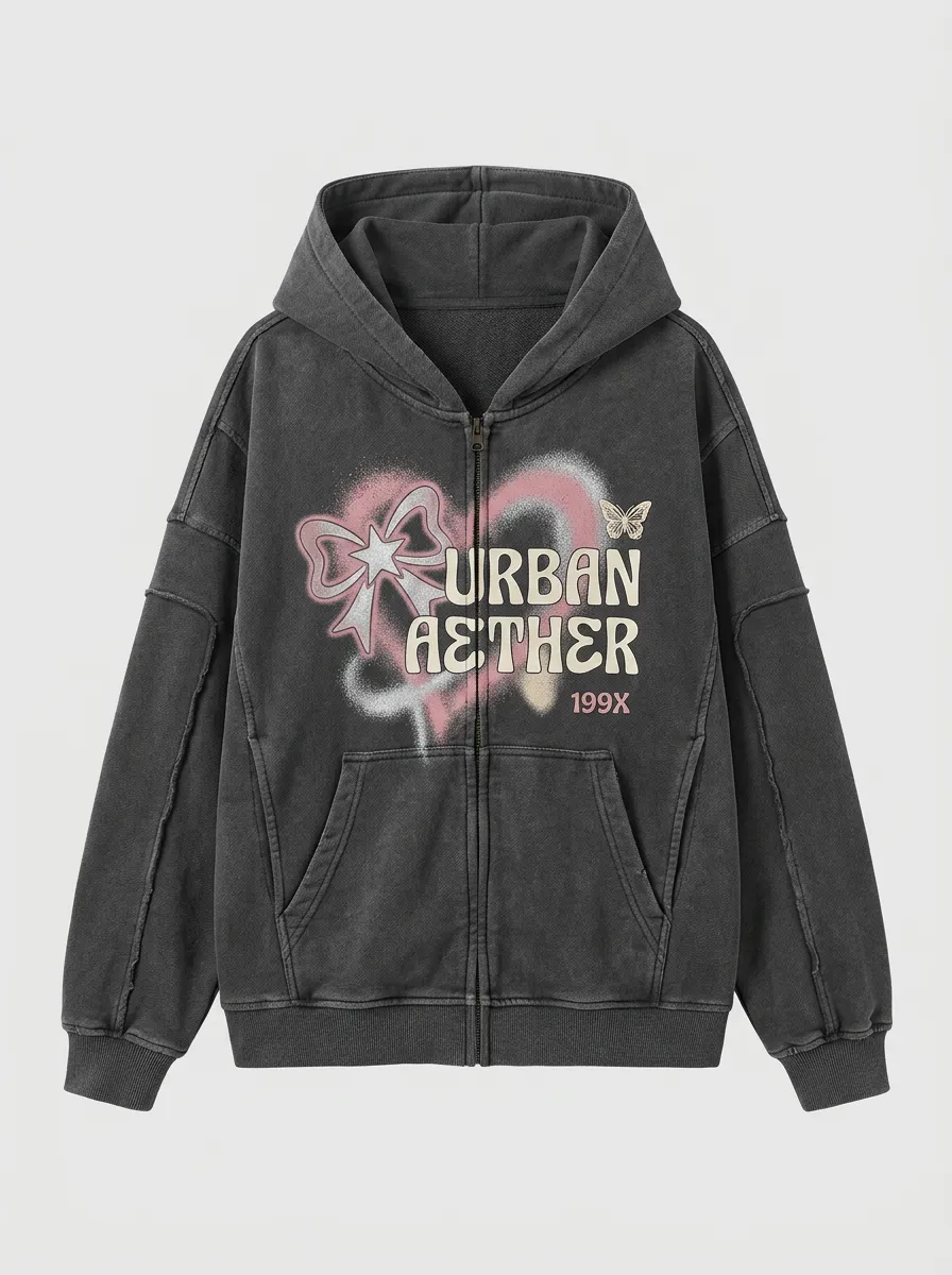 Unisex Streetwear Y2K Bow Butterfly Printed Zip-up Hoodie