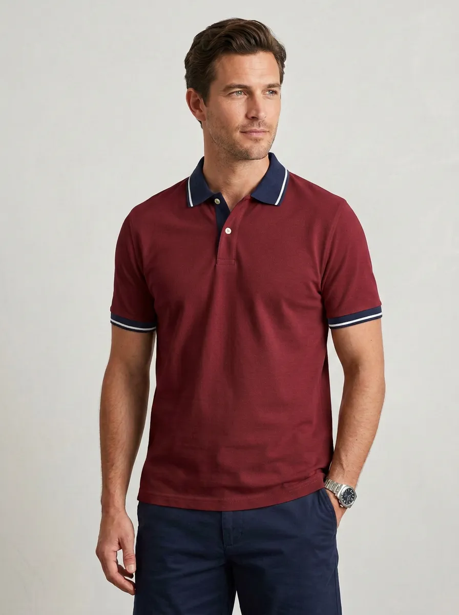 Men's Classic Everyday Contrast Trim Polo Shirt