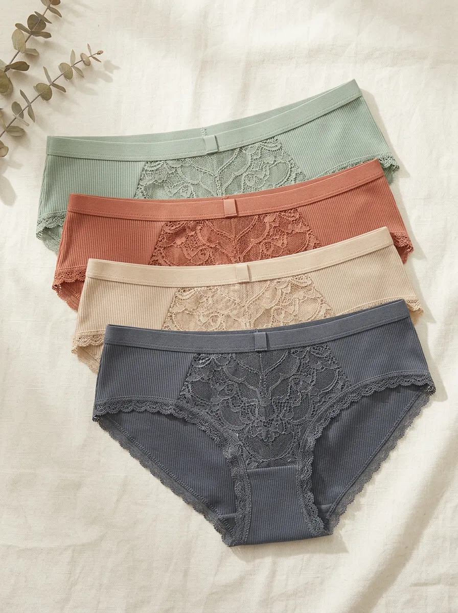 Women's Versatile Ribbed Lace-Trim Briefs Set