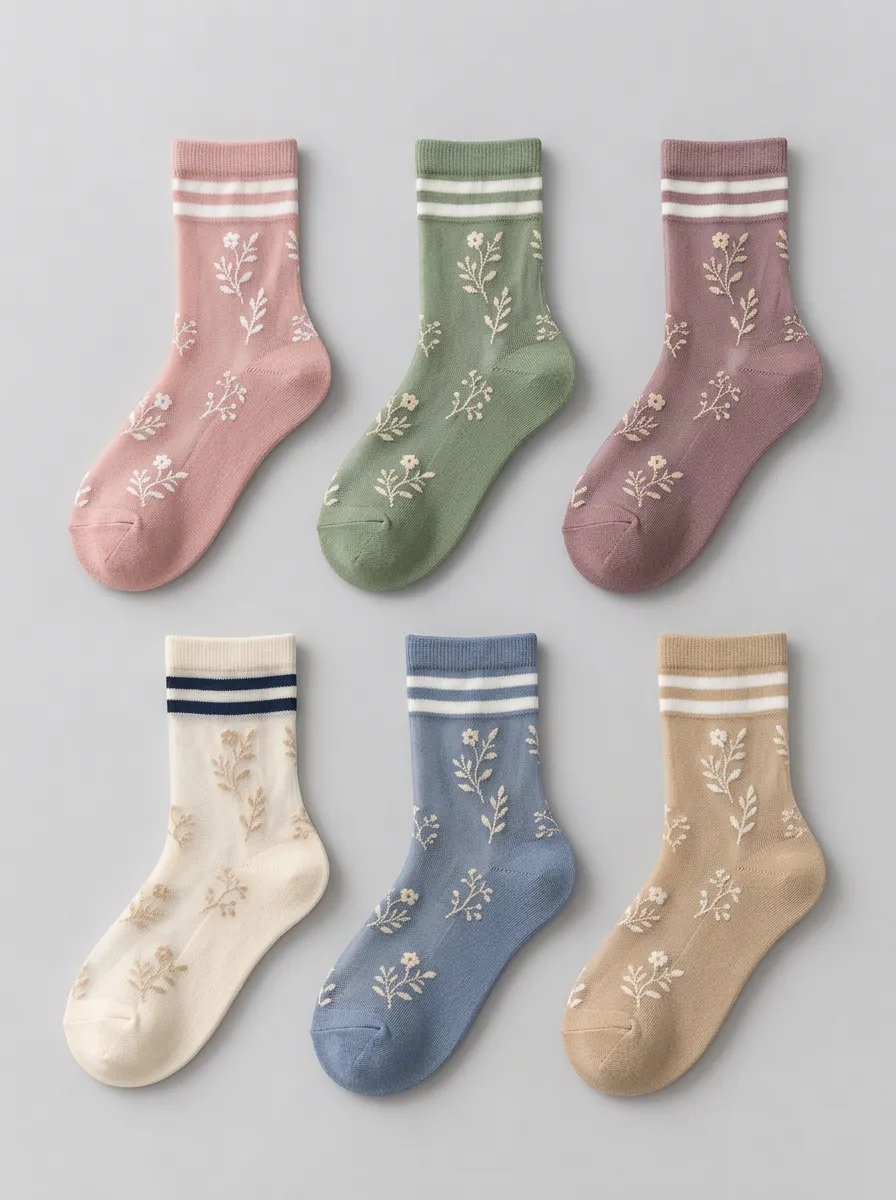Women's Vintage Floral Botanical Printed Crew Socks 6-Pack