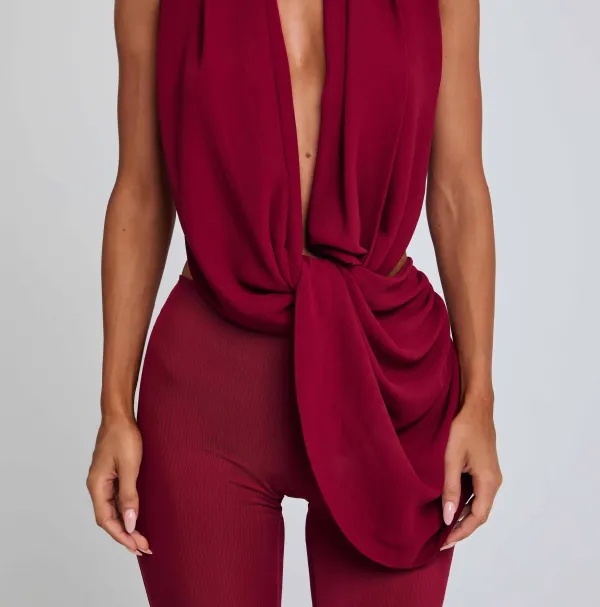 Burgundy Cowl Neck Jumpsuit