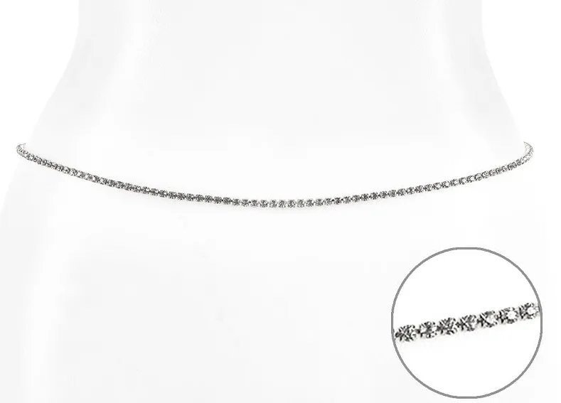 Adjustable Crystal Single Row Waist Belt