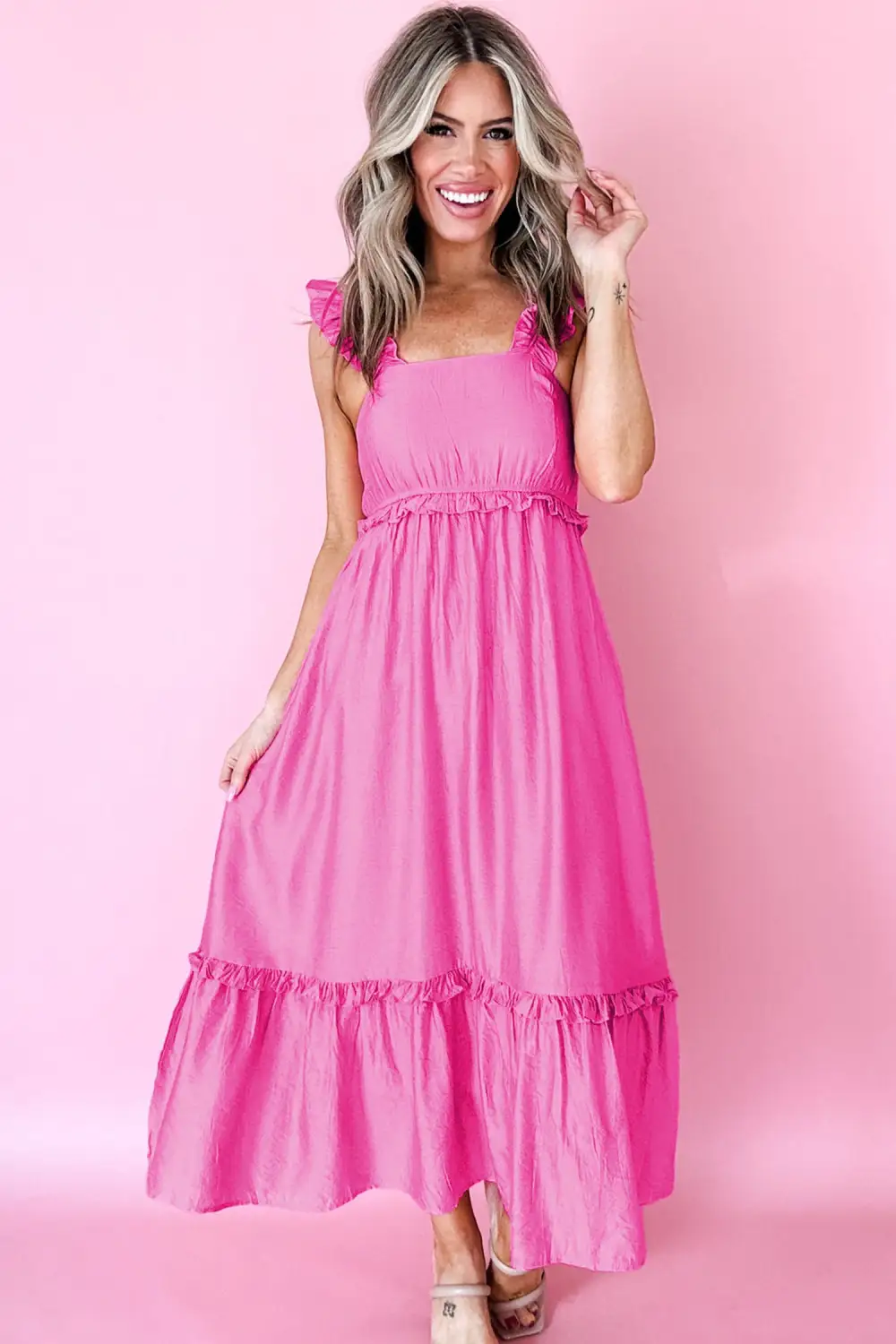 Drape Ruffle Sleeveless High Waist Maxi Dress