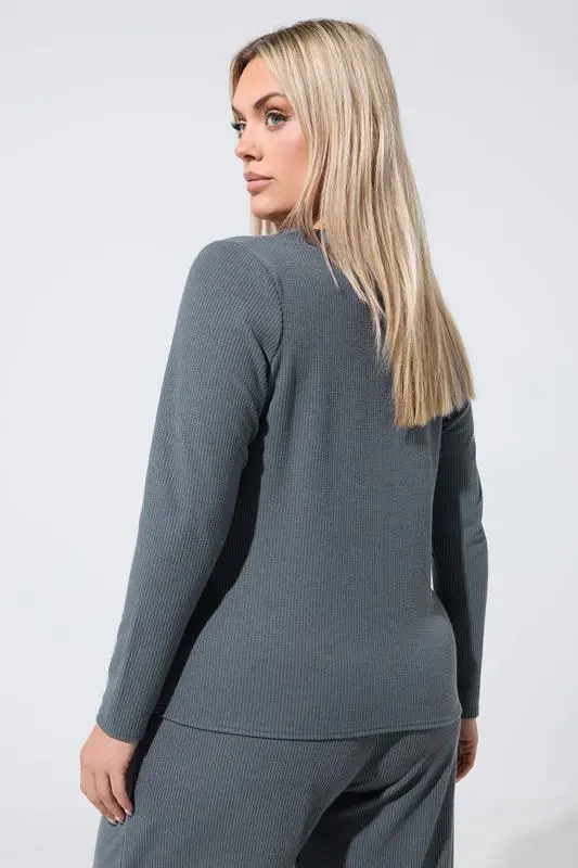 Plus Size Grey Ribbed Button Cardigan