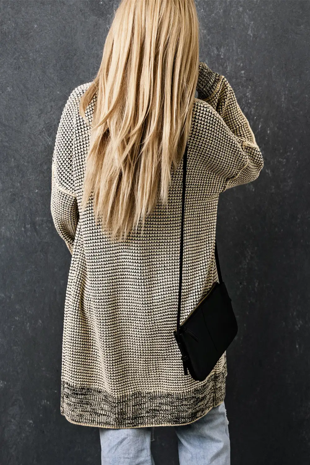 Plaid Knit Long Open Front Cardigan