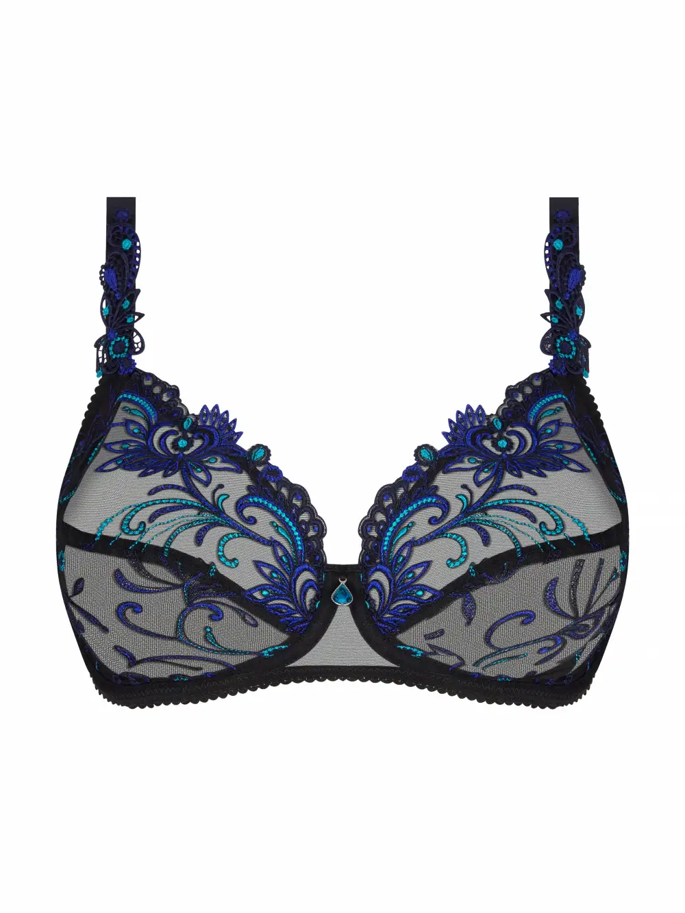 Women's Full Coverage Underwire Side Support Three-Part Cup Leotard Back Adjustable Straps Guipure Lace Scalloped Lace Bra