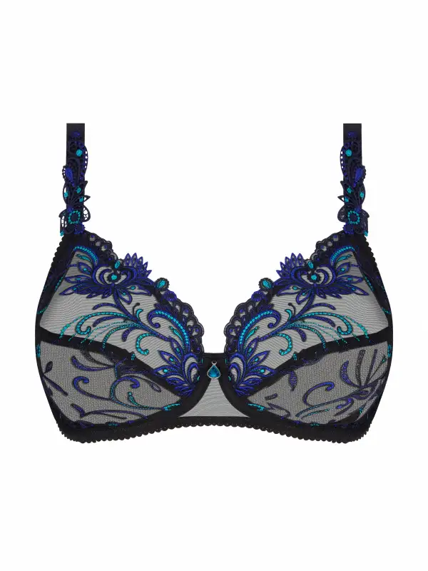 Women's Full Coverage Underwire Side Support Three-Part Cup Leotard Back Adjustable Straps Guipure Lace Scalloped Lace Bra