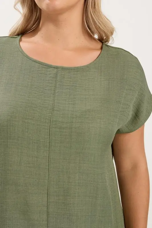 Khaki Green Seam Detail Top