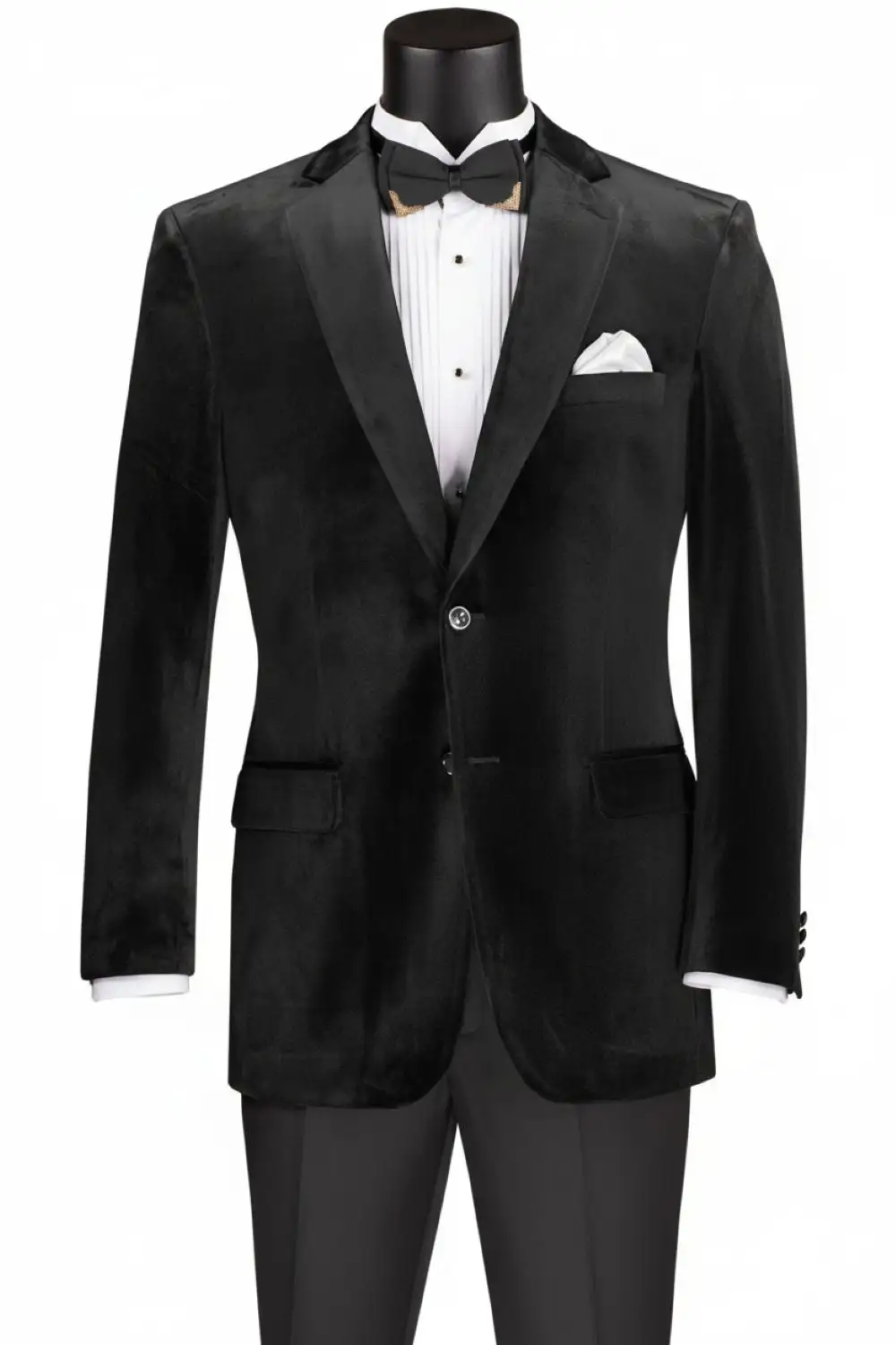 Black Regular Fit Velvet Single Breasted Notch Lapel Side Vents Jacket