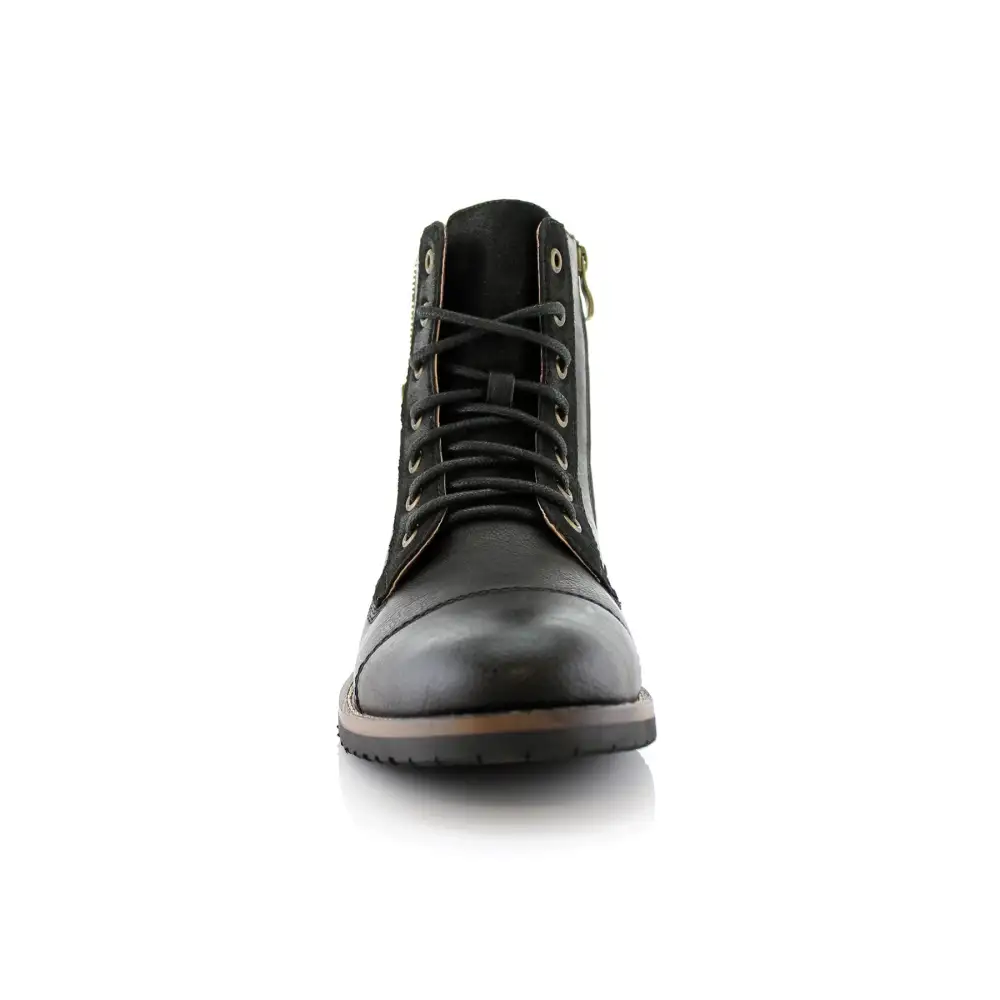 Suede Faux-Leather Cap-Toe Combat Boots