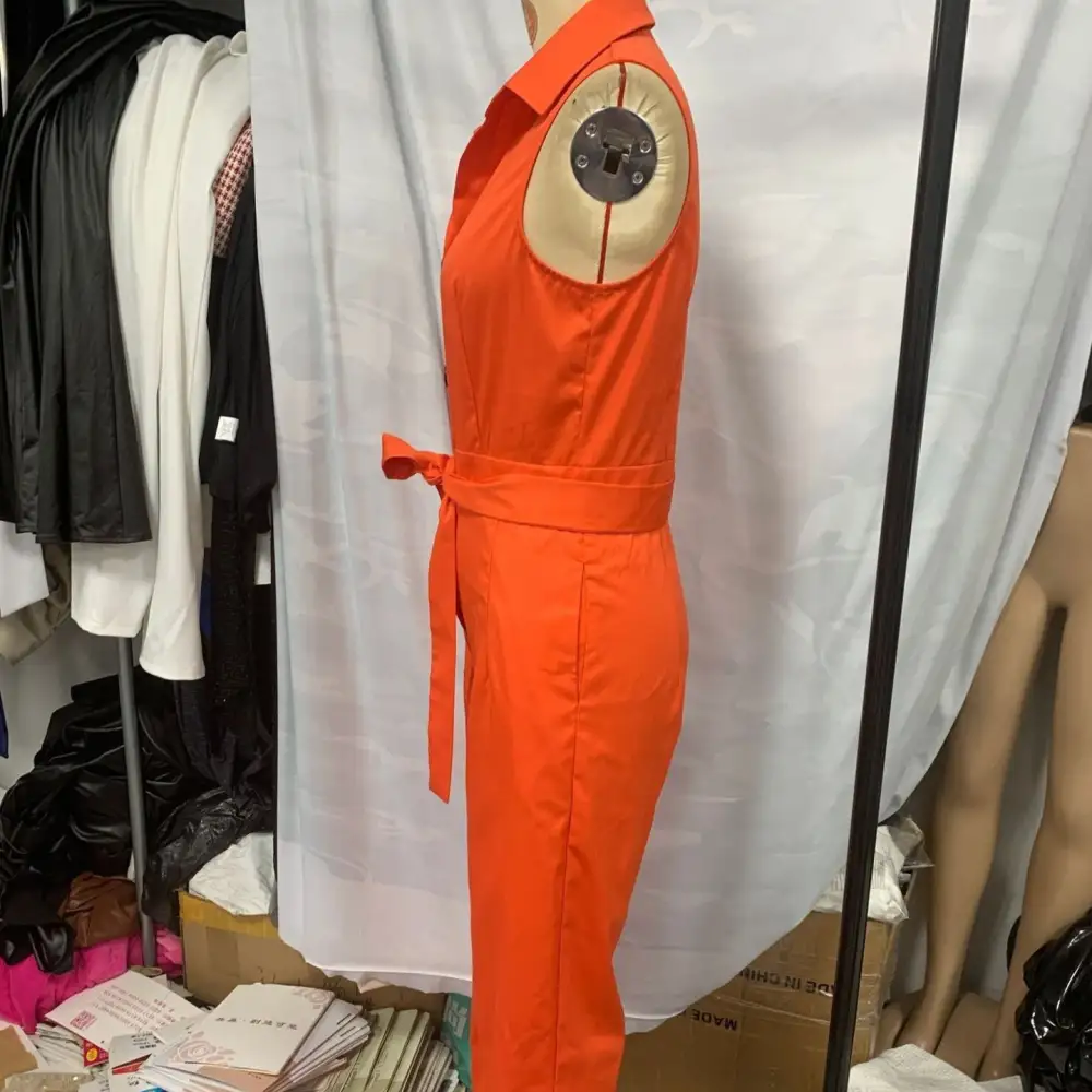 Lapel-Collar Lace-Up Flare-Leg Jumpsuit