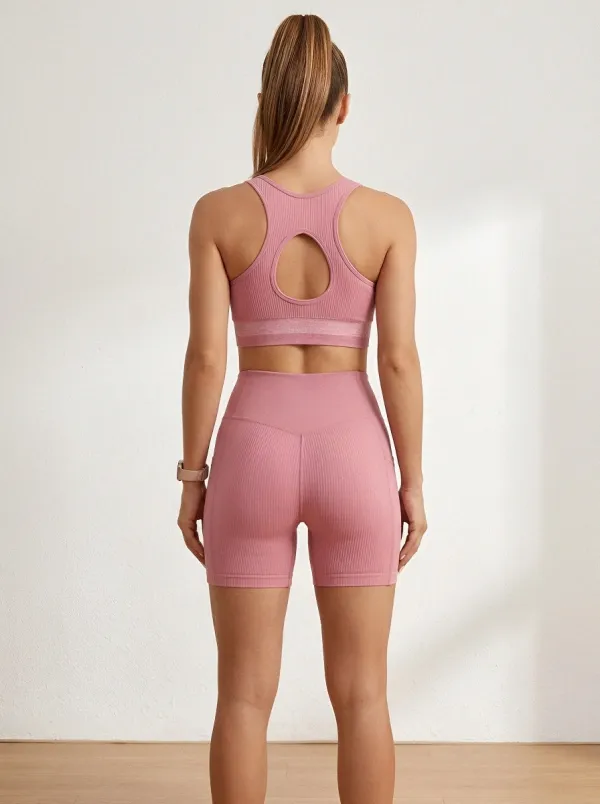 Easy-Wear Ribbed Texture Seamless Design Casual Look Women's Tank Top And Sports Shorts Set