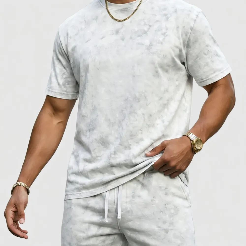 Men's vintage-wash short-sleeve crew-neck T-shirt and drawstring-waist casual shorts