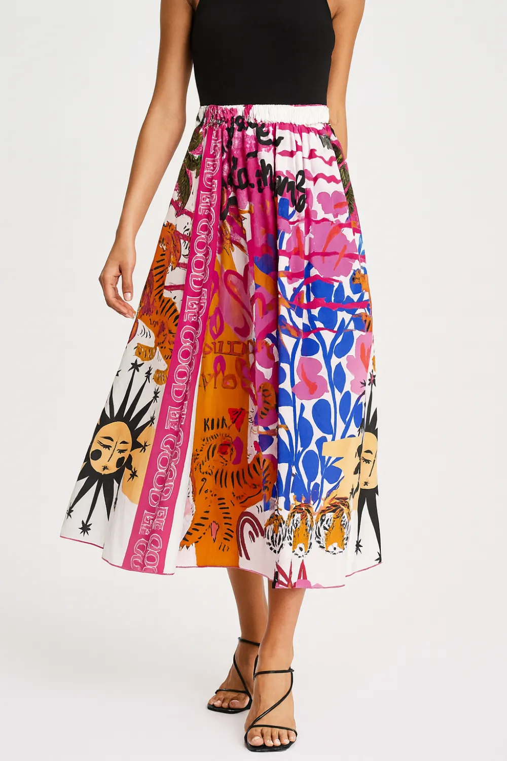 Button Detail Printed Skirt