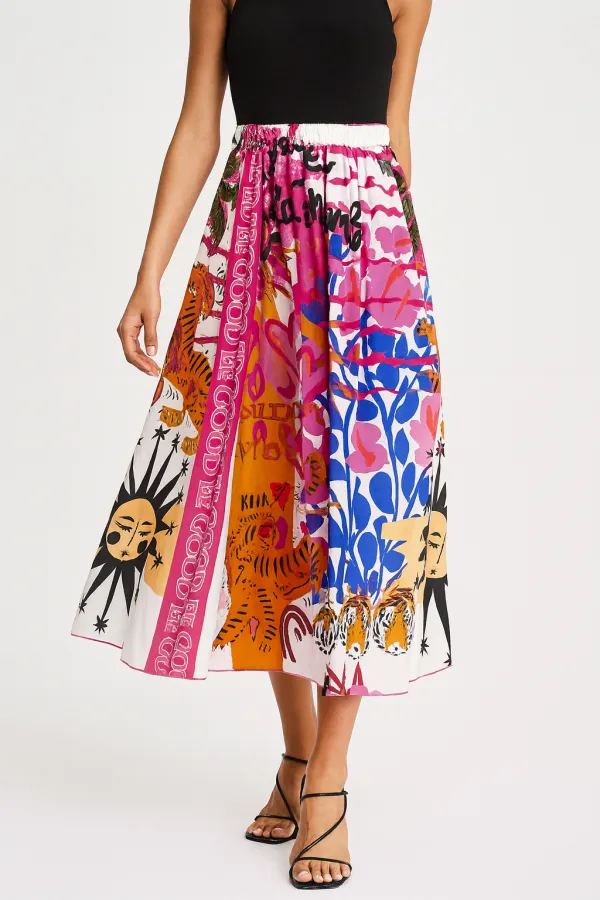 Button Detail Printed Skirt
